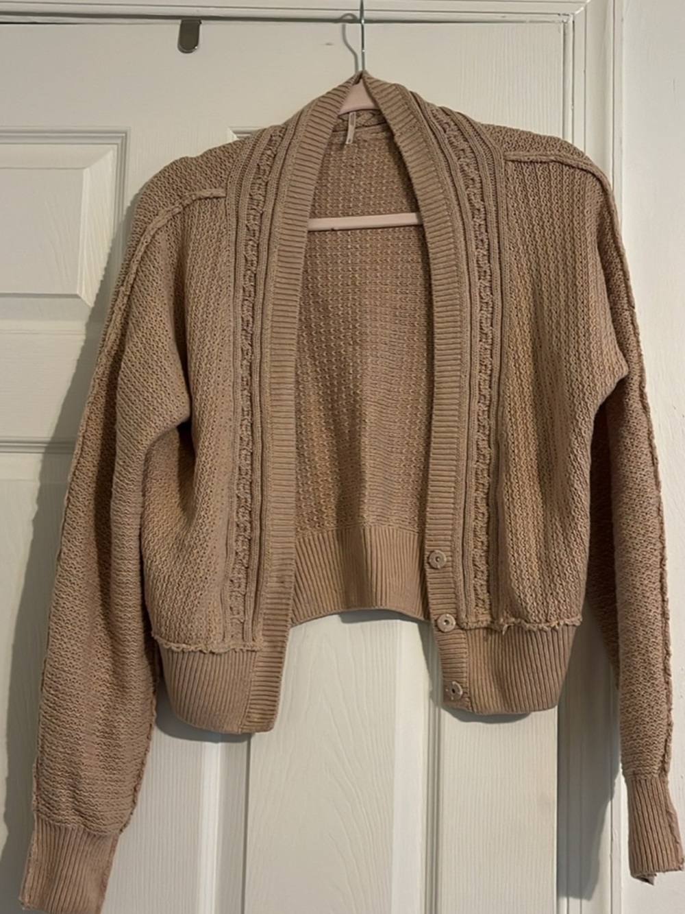 SOLD Free People Cropped Cable Knit Cardigan - Taupe